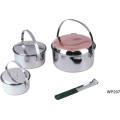 7 person stainless steel camping pots set